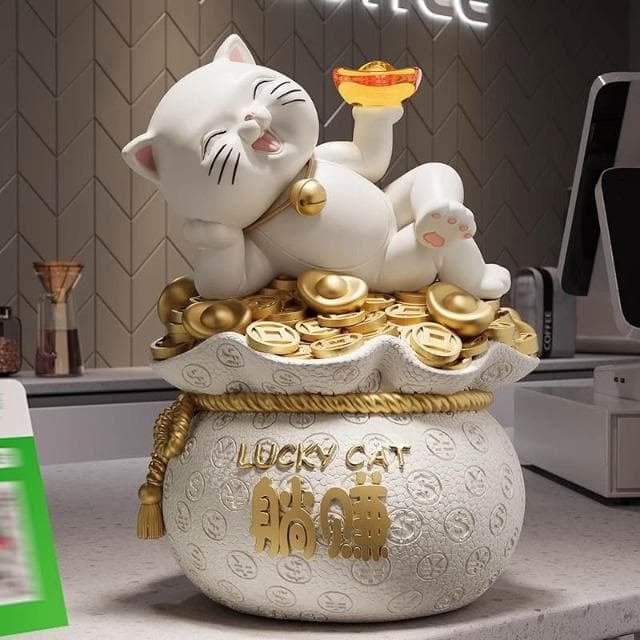 高品質設計感 招財貓擺件躺賺福袋存錢罐送朋友店鋪公司前臺裝飾開業禮物