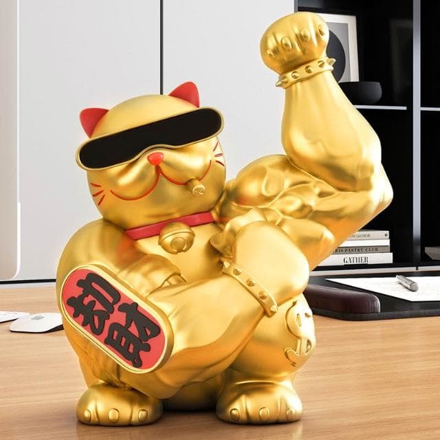 樹脂材質環保健康 獨家創意招財貓肌肉麒麟擺件開業禮品店鋪禮物前臺裝飾品喬遷禮物