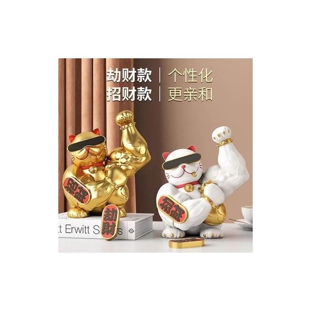 樹脂材質環保健康 獨家創意招財貓肌肉麒麟擺件開業禮品店鋪禮物前臺裝飾品喬遷禮物
