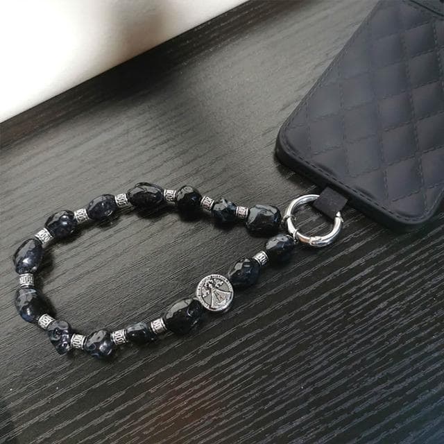 【LEESA】斜背掛繩\多用手機掛\生日禮物\手機掛繩\黑色吊飾\仿松石串珠\吊飾\掛飾\手機吊飾\手機腕繩\串珠吊飾\手機鍊\