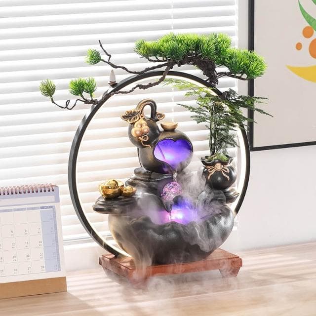 福財雙收創意招財流水擺件迴圈水轉運球辦公室裝飾品公司開業禮物