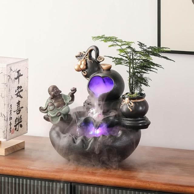 福財雙收創意招財流水擺件迴圈水轉運球辦公室裝飾品公司開業禮物