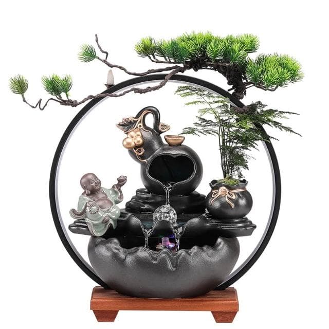 福財雙收創意招財流水擺件迴圈水轉運球辦公室裝飾品公司開業禮物