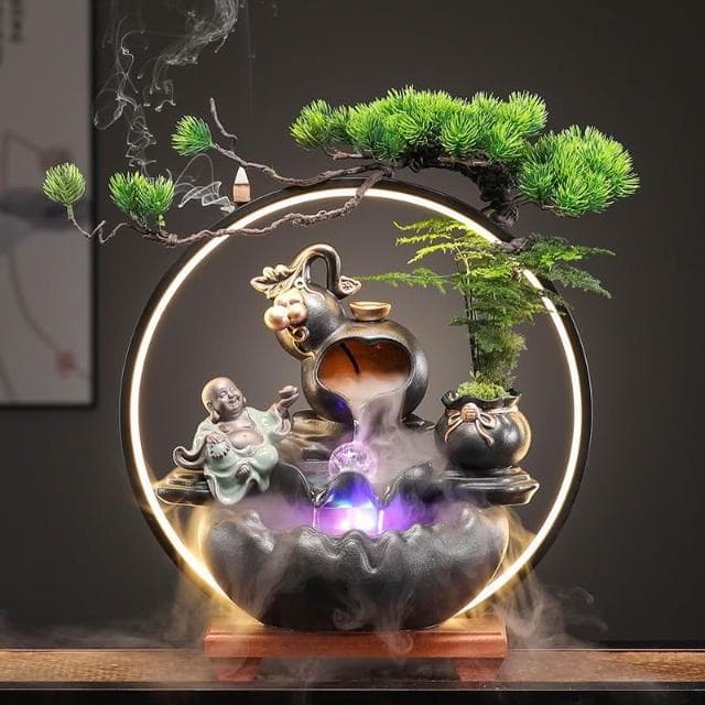 福財雙收創意招財流水擺件迴圈水轉運球辦公室裝飾品公司開業禮物