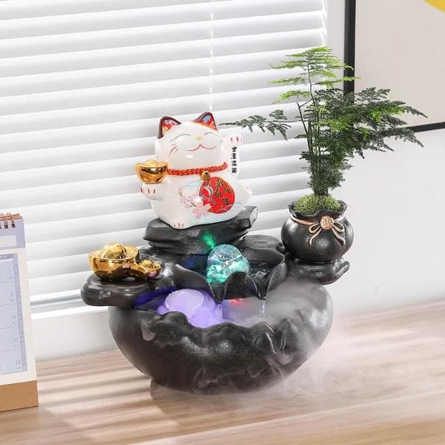 創意招財貓流水擺件迴圈轉運球客廳玄關公司辦公室裝飾品開業禮物
