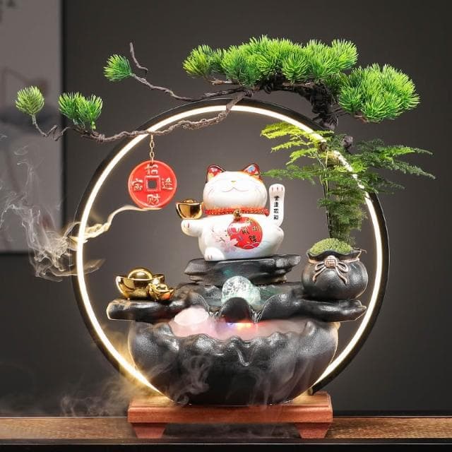 創意招財貓流水擺件迴圈轉運球客廳玄關公司辦公室裝飾品開業禮物