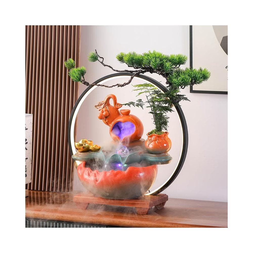 創意招財流水擺件客廳辦公室裝飾品桌面迴圈水新中式送禮開業禮物
