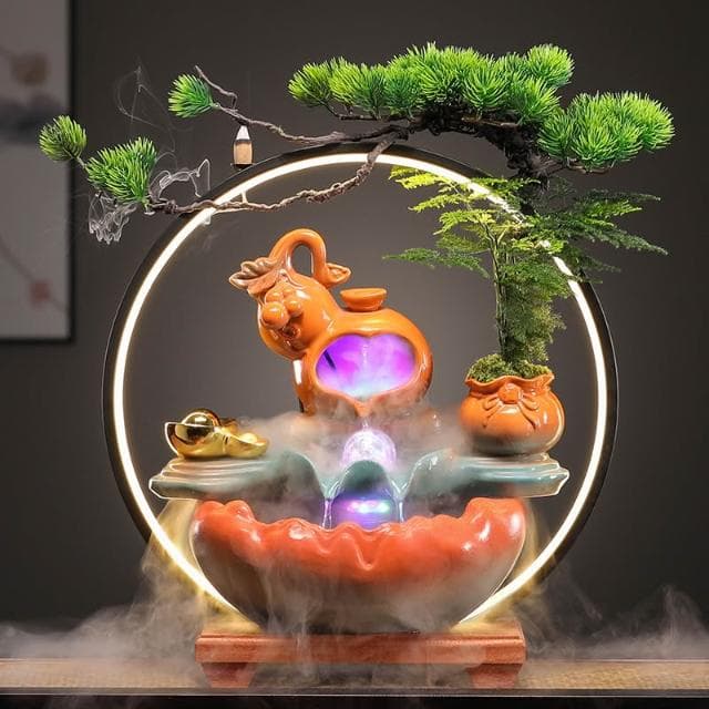 創意招財流水擺件客廳辦公室裝飾品桌面迴圈水新中式送禮開業禮物