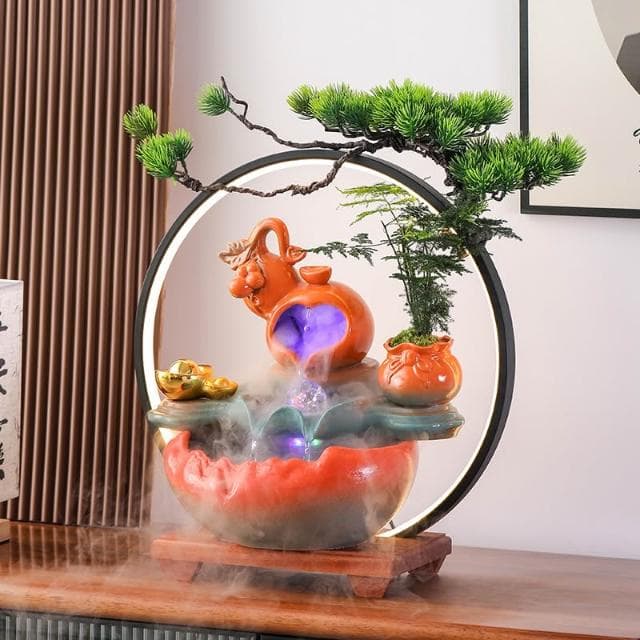 創意招財流水擺件客廳辦公室裝飾品桌面迴圈水新中式送禮開業禮物