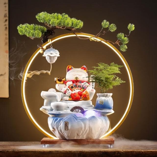 創意招財貓流水客廳辦公室裝飾迴圈水擺件桌面前臺店鋪開業送禮品