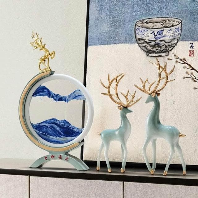 流沙畫沙漏暖居擺件客廳酒櫃電視櫃鹿裝飾品搬家禮物喬遷新居禮品