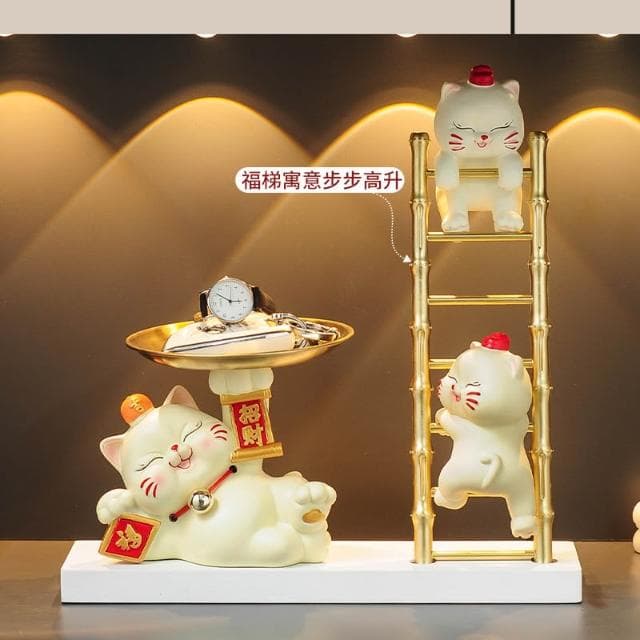 入門玄關招財貓鑰匙收納擺件客廳暖居高級感裝飾品新房子喬遷禮物