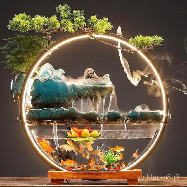 ⭐招財流水擺件 招財魚缸 風水擺飾 110V流水盆 聚寶盆 倒流香 流水擺件 轉運生財魚缸 風水擺件 入厝禮物 開幕送禮