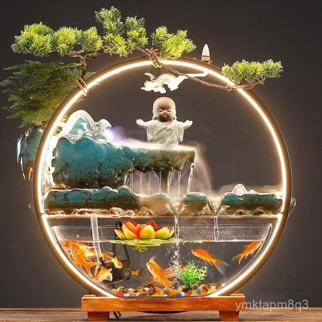 ⭐招財流水擺件 招財魚缸 風水擺飾 110V流水盆 聚寶盆 倒流香 流水擺件 轉運生財魚缸 風水擺件 入厝禮物 開幕送禮