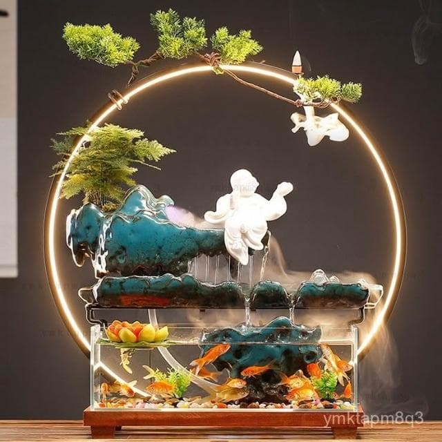 ⭐招財流水擺件 招財魚缸 風水擺飾 110V流水盆 聚寶盆 倒流香 流水擺件 轉運生財魚缸 風水擺件 入厝禮物 開幕送禮