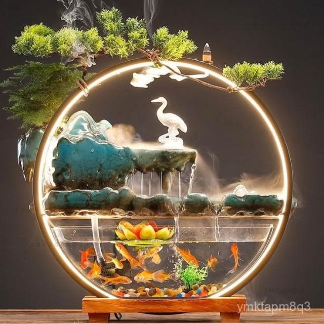 ⭐招財流水擺件 招財魚缸 風水擺飾 110V流水盆 聚寶盆 倒流香 流水擺件 轉運生財魚缸 風水擺件 入厝禮物 開幕送禮
