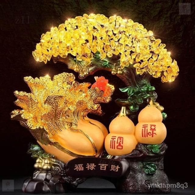 ⭐免運 招財葫蘆 黃水晶招財樹擺件 開業禮品 客廳 酒櫃裝飾品 玄關擺件 風水擺件 入厝禮物 招財擺飾 辦公室招財擺設