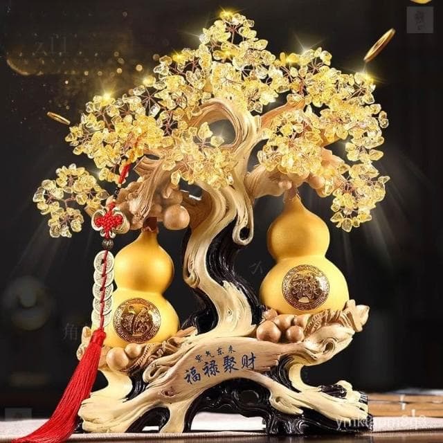 ⭐免運 招財葫蘆 黃水晶招財樹擺件 開業禮品 客廳 酒櫃裝飾品 玄關擺件 風水擺件 入厝禮物 招財擺飾 辦公室招財擺設