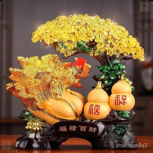 ⭐免運 招財葫蘆 黃水晶招財樹擺件 開業禮品 客廳 酒櫃裝飾品 玄關擺件 風水擺件 入厝禮物 招財擺飾 辦公室招財擺設