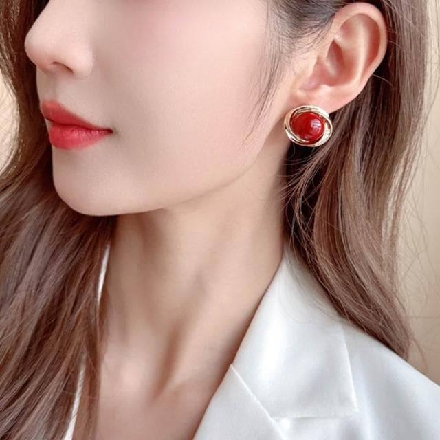 【LEEHER】復古耳環/925銀針/耳環/飾品/女生耳環/耳飾/紅色耳環/生日禮物/秋冬耳環/耳釘耳環/精品耳環/垂墜耳環/