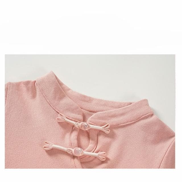 【Arbea】新中式女童套裝夏季新款盤扣休閒寶寶夏季衣服兒童夏季時尚兩件式 C1072