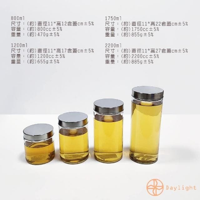 【Daylight】1200ml不鏽鋼蓋玻璃密封罐(玻璃瓶 食品儲物罐 奶粉罐 玻璃罐 茶葉罐 玻璃瓶子)