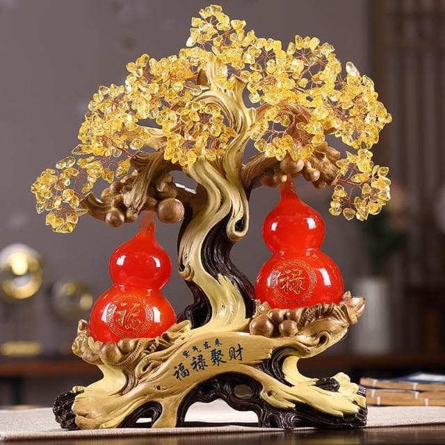 福祿聚財招財髮財樹 黃水晶葫蘆 葫蘆 葫蘆擺件 開業送禮 開店送禮 入厝禮物 招財 新傢入厝客廳裝飾品擺件 開業喬遷禮品