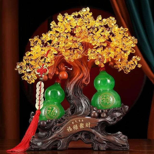 福祿聚財招財髮財樹 黃水晶葫蘆 葫蘆 葫蘆擺件 開業送禮 開店送禮 入厝禮物 招財 新傢入厝客廳裝飾品擺件 開業喬遷禮品