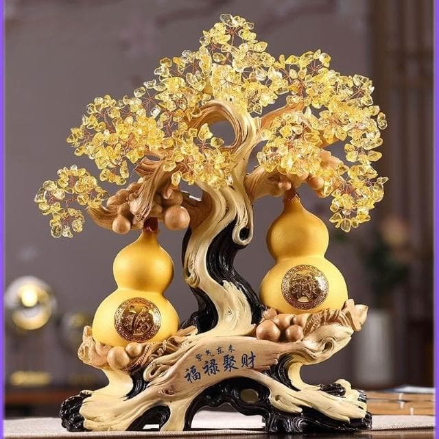 福祿聚財招財髮財樹 黃水晶葫蘆 葫蘆 葫蘆擺件 開業送禮 開店送禮 入厝禮物 招財 新傢入厝客廳裝飾品擺件 開業喬遷禮品