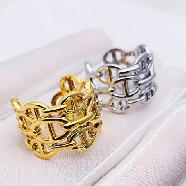 【EMMA SUE】戒指 女生戒指 豬鼻子戒指 禮物 飾品 尾戒 純銀戒指 情侶戒指 男生戒指 鏤空戒指 銀色戒指 金色戒指