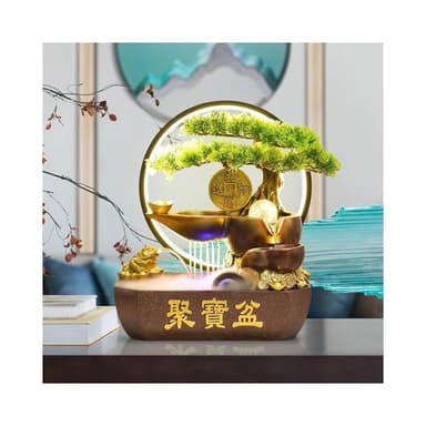 招財聚寶盆中式開業禮物流水擺件循環水公司店鋪桌面風水輪裝飾品