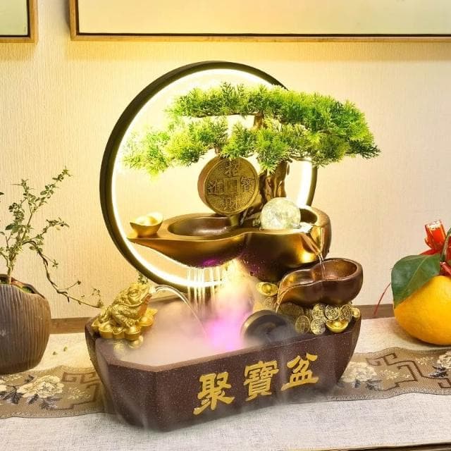 招財聚寶盆中式開業禮物流水擺件循環水公司店鋪桌面風水輪裝飾品