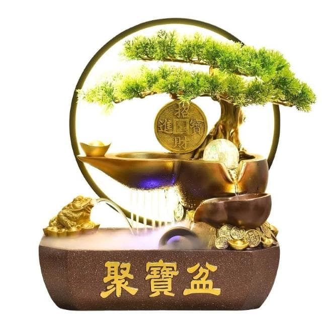 招財聚寶盆中式開業禮物流水擺件循環水公司店鋪桌面風水輪裝飾品