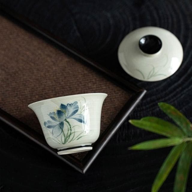 ⭐⭐台灣出貨 手繪二才蓋碗茶杯單個茶碗功夫茶具家用陶瓷沏茶碗釉上彩荷花