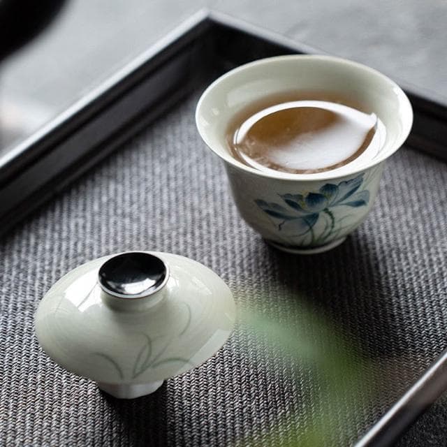 ⭐⭐台灣出貨 手繪二才蓋碗茶杯單個茶碗功夫茶具家用陶瓷沏茶碗釉上彩荷花