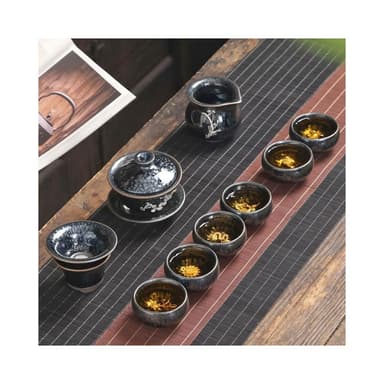 ⭐⭐台灣出貨 建盞茶具套裝家用整套茶杯茶碗茶具百花鑲銀功夫茶具套裝茶具禮盒