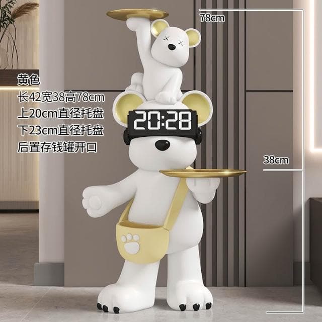 親子暴力熊擺件喬遷新居禮物電視櫃沙發旁客廳落地卡通時鐘裝飾品