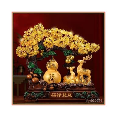 💕💕 免費刻字 福鹿搖錢樹擺件 福鹿招財擺飾 招財鹿 金蟾招財 黃水晶發財樹 玄關擺飾 喬遷 入厝禮物 開幕 開店送禮