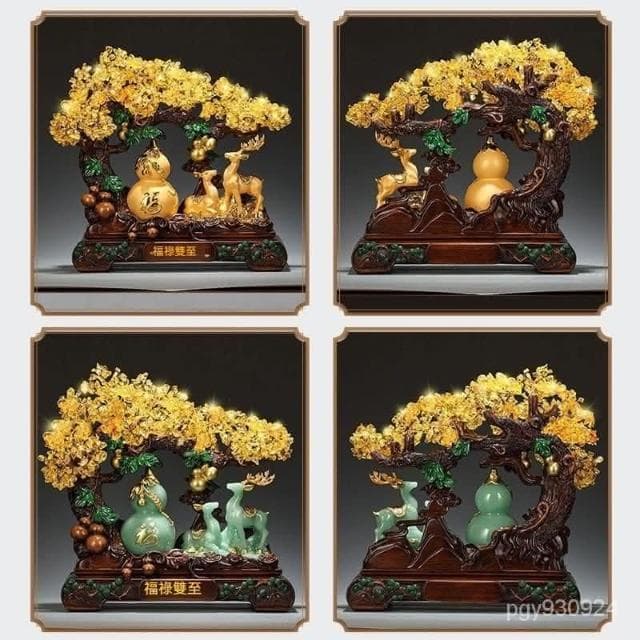 💕💕 免費刻字 福鹿搖錢樹擺件 福鹿招財擺飾 招財鹿 金蟾招財 黃水晶發財樹 玄關擺飾 喬遷 入厝禮物 開幕 開店送禮