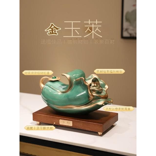 新中式金玉白菜擺件百財招財辦公室裝飾品開業禮物高端陶瓷工藝品