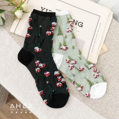 【AHUA 阿華有事嗎】AHUA阿華有事嗎 韓國襪子 滿版聖誕小圖金蔥星星中筒襪 女襪 K1601 聖誕襪 流行襪首選 長襪 純棉襪 交換禮物