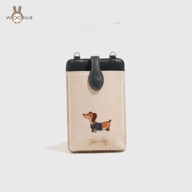 【WOONUE】日系可愛臘腸狗刺繡手機包零錢包側肩包旅行背包(閨蜜老婆女友媽媽生日聖誕交換禮物)