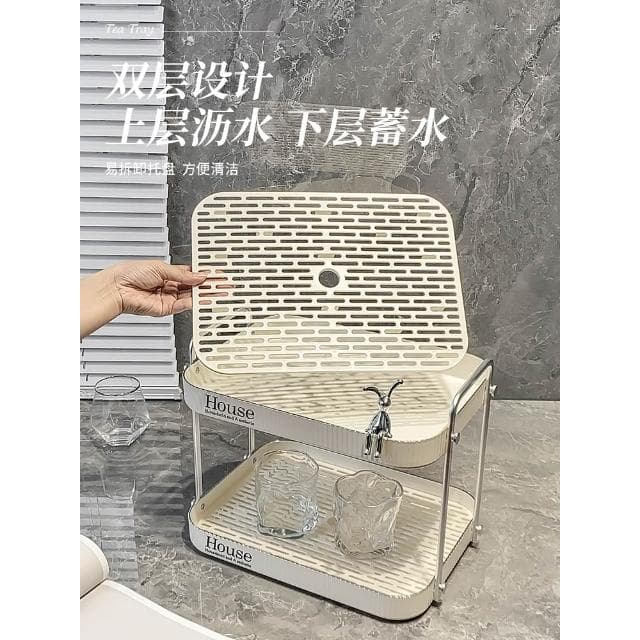 杯子收納置物架家用客廳雙層瀝水茶杯架茶具收納架託盤放水杯架子