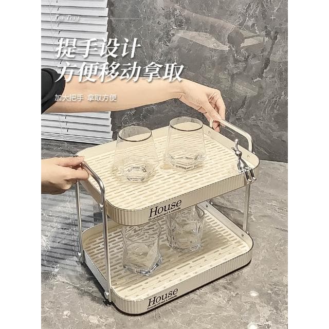 杯子收納置物架家用客廳雙層瀝水茶杯架茶具收納架託盤放水杯架子