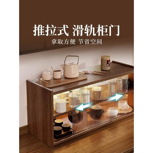 杯子收納置物架餐邊水杯茶具收納櫃家用防塵可推拉櫃門杯子收納架