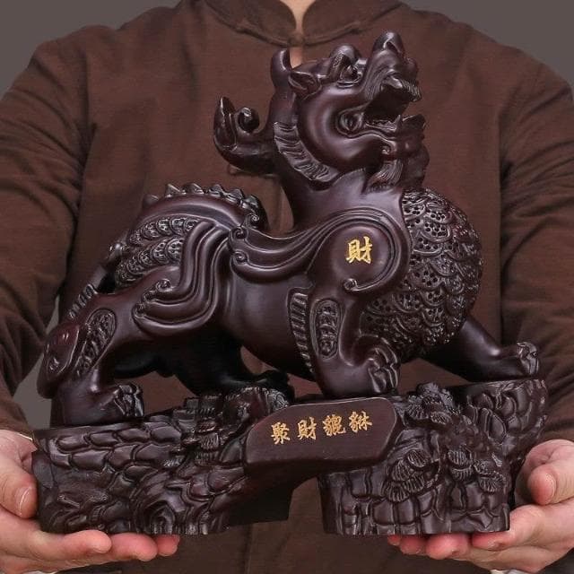 黑檀實木雕刻招財貔貅擺件一對家居客廳電視櫃裝飾辦公室開業禮物