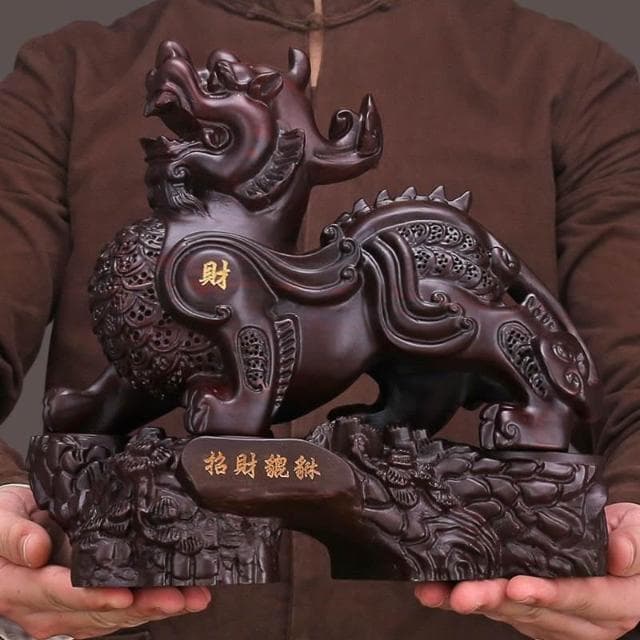 黑檀實木雕刻招財貔貅擺件一對家居客廳電視櫃裝飾辦公室開業禮物