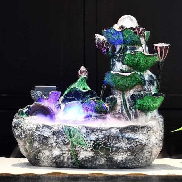 風水輪招財室內轉運水車假山荷花流水循環盆景客廳辦公室裝飾擺件 流水擺件 流水盆 招財水流盆 流水造景 居家擺飾 開業送禮