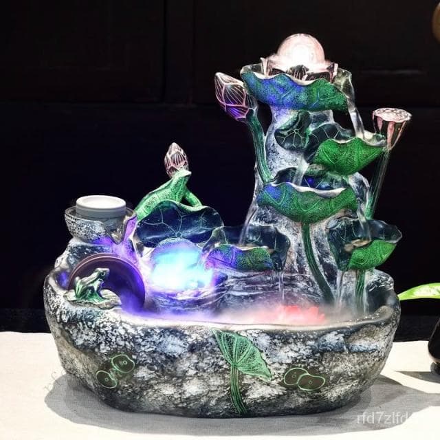 風水輪招財室內轉運水車假山荷花流水循環盆景客廳辦公室裝飾擺件 流水擺件 流水盆 招財水流盆 流水造景 居家擺飾 開業送禮