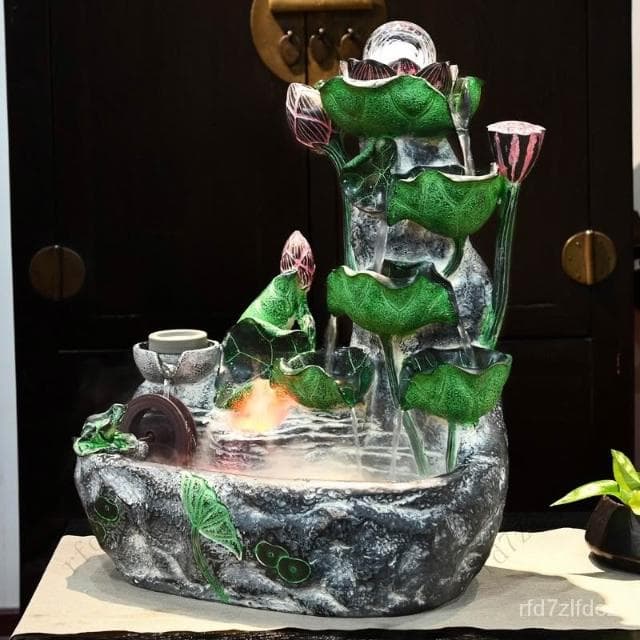 風水輪招財室內轉運水車假山荷花流水循環盆景客廳辦公室裝飾擺件 流水擺件 流水盆 招財水流盆 流水造景 居家擺飾 開業送禮